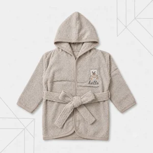 Beige Baby Hooded Bathrobe with Belt - Hello Teddy