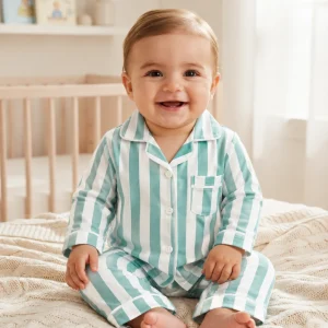 Aqua Stripe 2-Piece Baby Night Suit Set