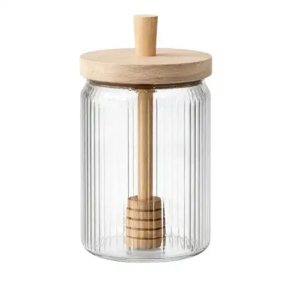 500ml Glass Honey Jar with Wooden Lid & Dipper BY HOMECART SELECT